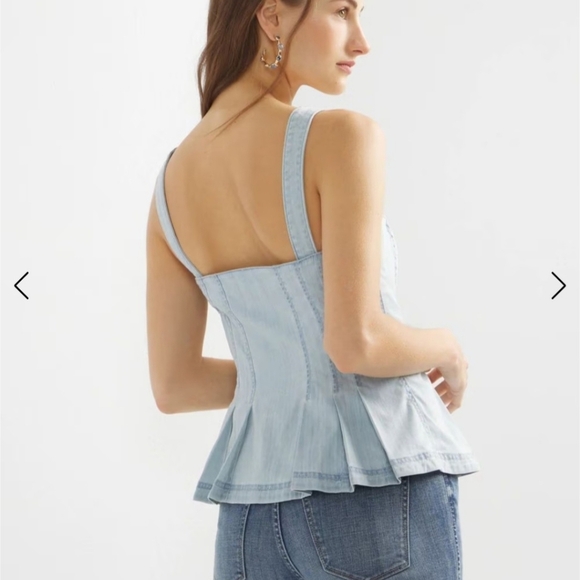 White House Black Market Light Blue Denim Peplum Top Sz 14 - Picture 3 of 10